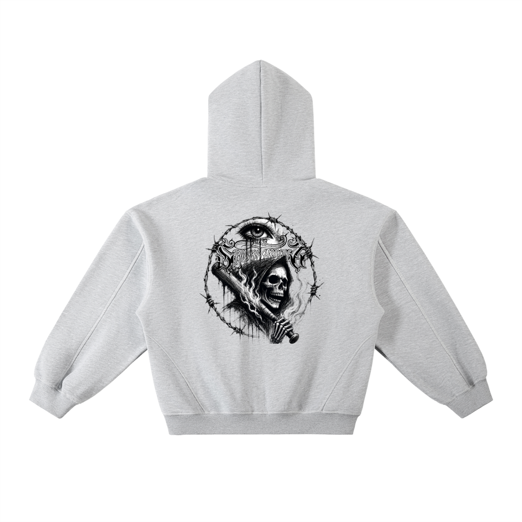 Spwntaneouz “ Play Ball” Contrast-Stitched Boxy Fleece Hoodie